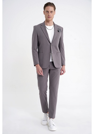 Comfort Fit Yan Cep Pamuklu Dokulu Vizon Pantolon P 1219