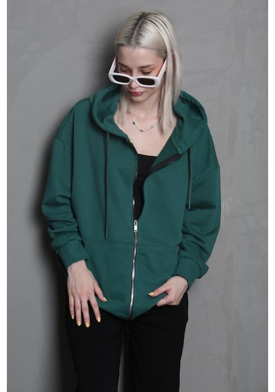 Madmext Koyu Yeşil Kapüşonlu Basic Sweatshirt Mg1900 Koyu Yeşil