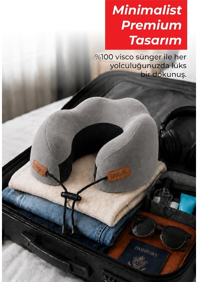 Viscofoam Cosy Ortopedik Seyahat Yastığı Visco Boyun Destekli Seyahat Yastığı - Gri | Ergo Travel
