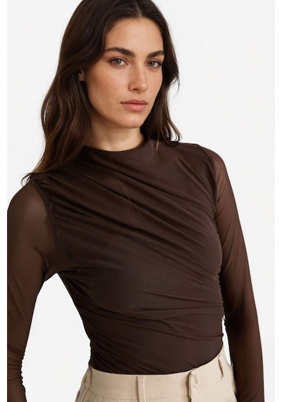 Defacto Slim Fit Dar Kesim Tül Uzun Kollu Çıtçıtlı Body G3075ax25aubn220 Kahve
