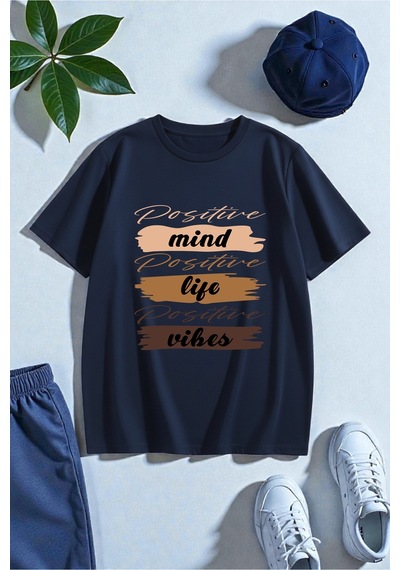 Uyguntarz Unisex Mind Life Vibes Baskılı Tasarım Tshirt Lacivert