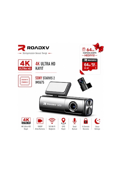 Roadxv V11 4k+1k Wifi Ön Ve Arka Araç Kamerası