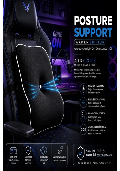 Posture Support Aircore Ergonomik Lomber Bel Destek Minderi Siyah