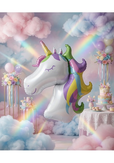 Unicorn Boynuzlu At Folyo Balon 100x73 Cm Doğum Günü Parti Dekorasyonu Çok Renkli