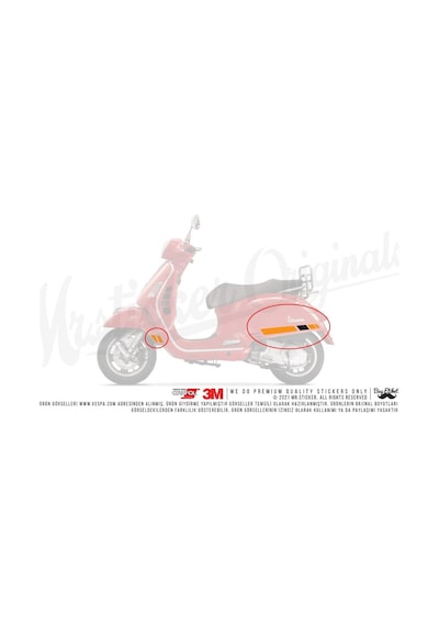 Sts5 Mat Turuncu Siyah Vespa Gts250 Gts300 Yan Cita Sticker Seti