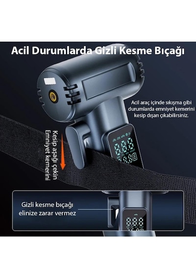 150ps 6000mah 4in1 Emniyet Kemer Kesici Cam Kırıcı Araç Lastik Şişirme Pompası Komprosor Powerbank Diğer