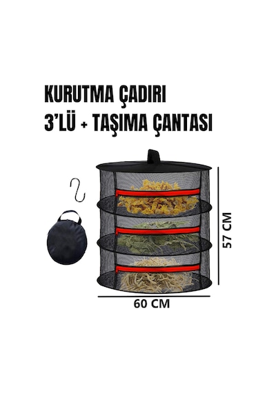 Tineke 3 Katlı Fermuarlı Meyve Sebze Kurutma Filesi Katlanabilir Doğal Kurutma Sepeti Kırmızı Kırmızı
