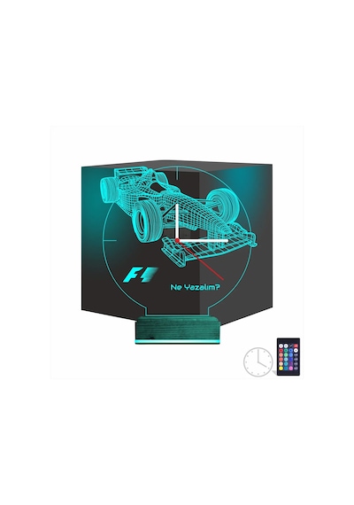 Luvivia Formula F1 Yarış Arabası Kişiye Özel Saatli 3d Lamba - Masa Gece Lambası Şeffaf