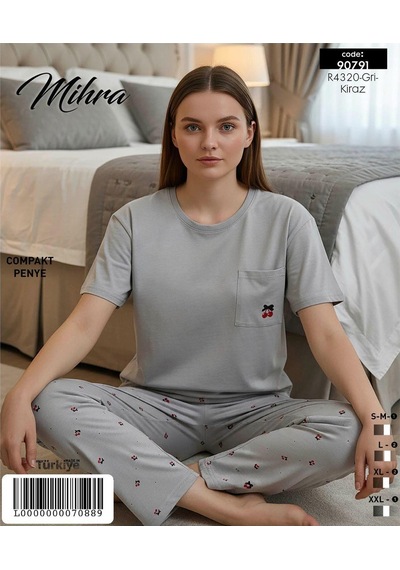 Mihra Kadın Compakt Penye Bisiklet Yaka Kısa Kol İnce Pijama Takımı 90791gk - 1 Adet Gri