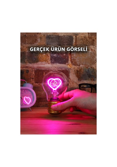 Kalp Şeklinde Neon Dekoratif Masa Lambası Ampul Şeklinde Yeni Nesil Aydınlatma Pembe Çok Renkli