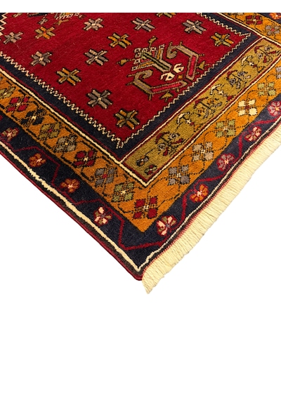 El Dokuma Küçük Yahyalı Halısı Seccade 87x110 Kırmızı %100 Yün Kök Boya Seccade Kırmızı