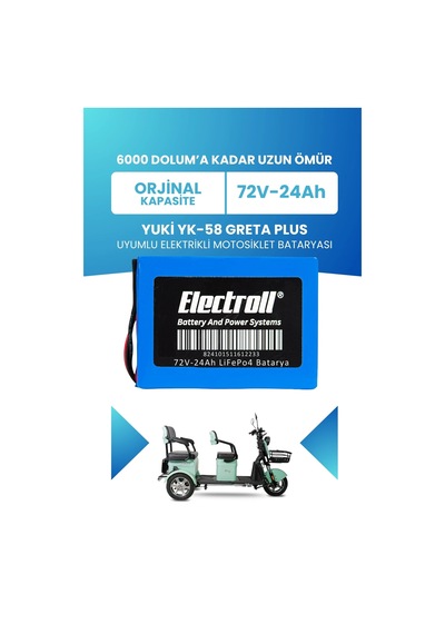 Yuki Yk-58 Greta Plus Batarya Standart Kapasite Lifepo4 72v 24ah Elektrikli Motosiklet Bataryası
