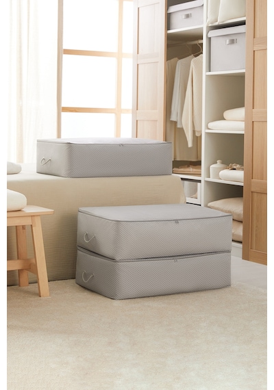 Ocean Home Textile 3'lü Mega Boy Gri Balıksırtı Baza Altı Hurç Set 74 x 46 x 22 cm