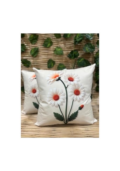 Ve Kelebek Desenli Dekoratif Kırlent Kılıfı 43x43 Cm 2 Li Set Fermuarlı Diğer