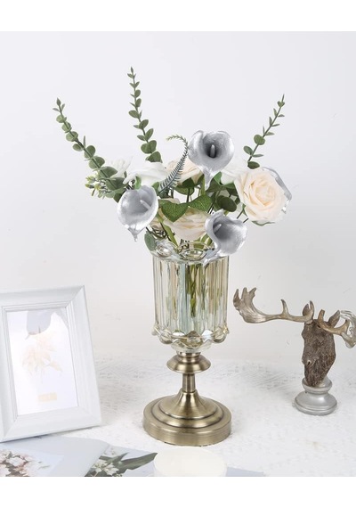 Yapay Çiçek Gümüş Renk Gala Eva Malzeme Silver Cala Flower 8li Demet
