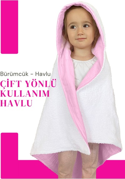 %100pamuk Kapşonlu Bebek Çocuk Banyo Havlusu Çift Yönlü P-beyaz