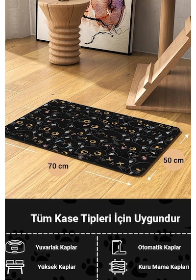 Matgo Pati Kedi Köpek Beslenme Matı 50x70cm Su Geçirmez Mama Kabı Altı Paspası Kara Kedi Curcunası
