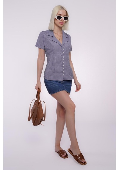 Madmext Saks Pötikareli Kadın Gömlek Mg2359 Saks