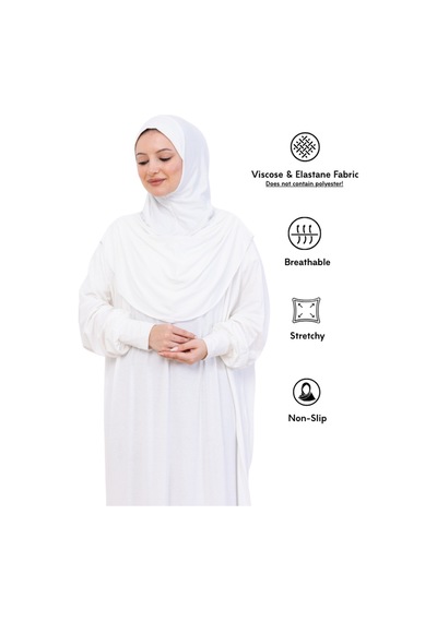 Modish Group Tek Parça Namaz Elbisesi Seti, Viskon Yumuşak Tesettür Abaya, Rahat Hazır Şal Başörtüsü Takım Krem