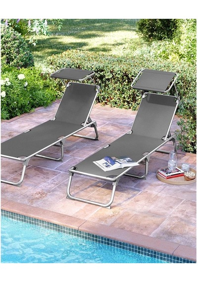 Songmics Gcb19 55x193x31 Cm Gölgelikli Katlanabilir Şezlong Antrasit