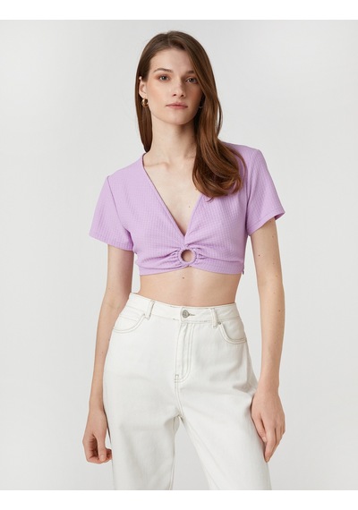 Koton Crop Bluz Halka Detaylı Lila 2sak30123pw LILA