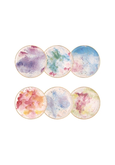 Porland Cosmos Desen Tatlı Tabağı 17cm 6\& 039 Lı Çok Renkli