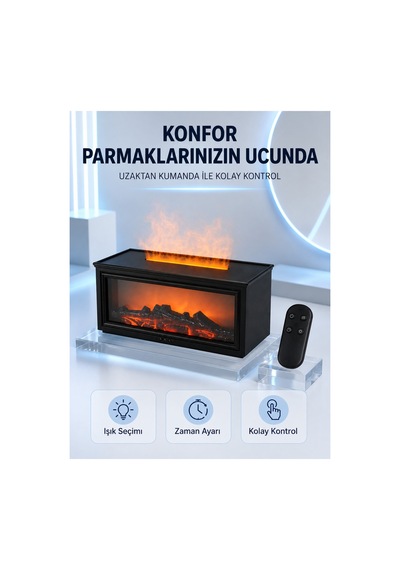 Astraltech Dekoratif Şömine Görünümlü Nemlendirici Uzaktan Kumandalı Renkli Led Işıklı Difüzör