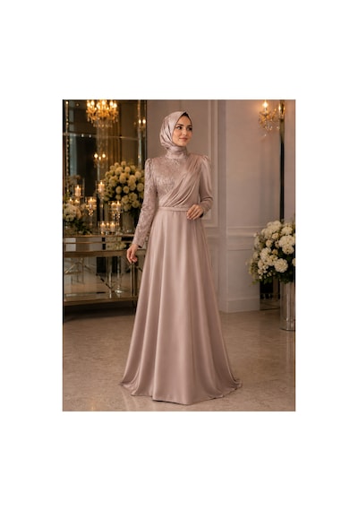 Gül&can Butik Tesettür Abiye Elbise Bej Bej