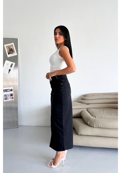 HLT Jeans Kadın Siyah Regular Fit Yüksek Bel Yırtmaçlı Likralı Denim Maxi Boy Kot Etek Merry-4098 HLT Jeans Kadın Siyah Regular Fit Yüksek Bel Yırtmaçlı Likralı Denim Maxi Boy Kot Etek Merry-4098
