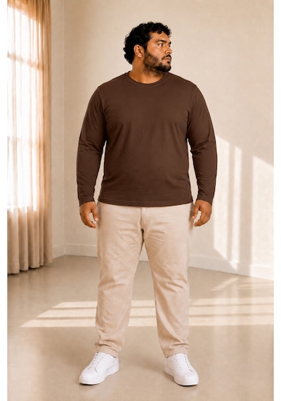 Sngl Tekstil Erkek Büyük Beden Oversize Uzun Kollu T-shirt 3xl 4xl 5xl 6xl 7xl 8xl 9xl Kahverengi