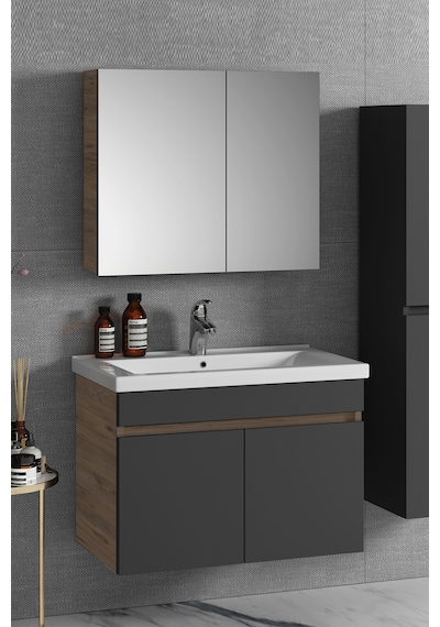 Çiğdem 80 Cm Atlantik Çam-Antrasit Gri Mat Mdf Seramik Lavabolu A Antrasit - Atlantik Çam