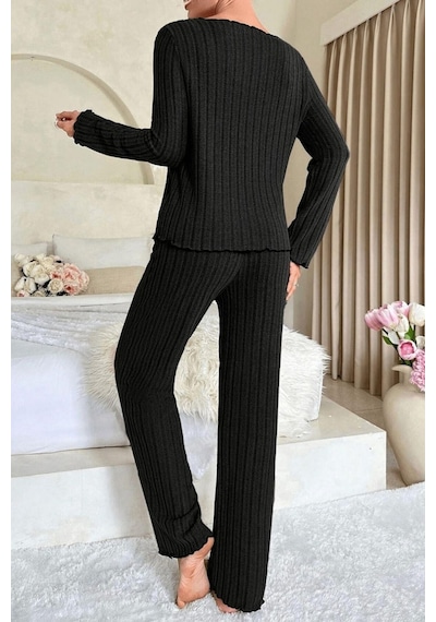 Bella Notte Mevsimlik Siyah Pamuklu Fiyonk Detaylı Pijama Takımı