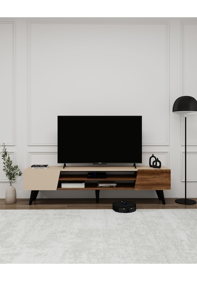 Arnetti Clara Raflı Dolaplı Tv Sehpası, Ceviz Bej - Clara