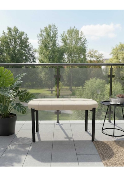 Özcan Metal 90 Cm Metal Ayaklı Puf Bench Antre Salon Mutfak Yatak Odası Balkon Puf Bej
