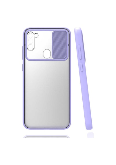 Noktaks Samsung Galaxy Uyumlu A11 Kılıf Slayt Sürgülü Arkası Buzlu Lensi Kapak Lila T15437