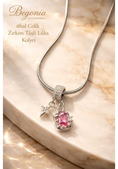İthal Çelik Gümüş Kaplama Kolye Zincir Set Figürlü Zirkon Taşlı Paslanmaz Kararmaz Unisex 45cm+5cm Boy - 34 Gümüş