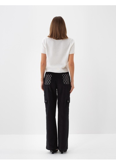 Xint Siyah Lüks Dokulu Soft Kadife Oversize Pantolon 201245