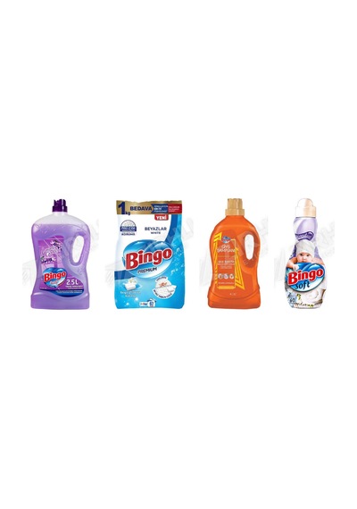 Bingo Yüzey Tem. Fresh 2.5 Lt + Beyazlar İçin Toz 8 Kg +giysi Şampuanı 3lt + Soft 4'lü Set Diğer