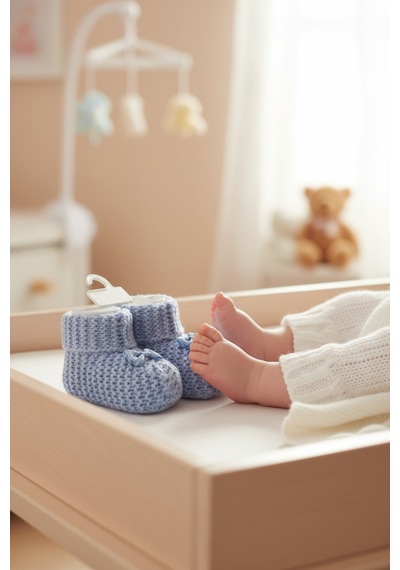 Balbeybi Örgü Triko Yenidoğan Bebek Patiği 0 6 Ay Unisex Ponponsuz Yumuşak Patik Mavi
