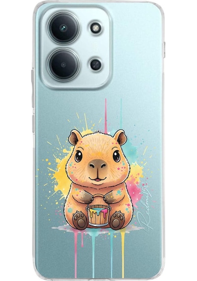 Xiaomi Redmi 15c 4g İle Uyumlu Splash Kapibara Tasarımlı Şeffaf Silikon Kılıf Şeffaf