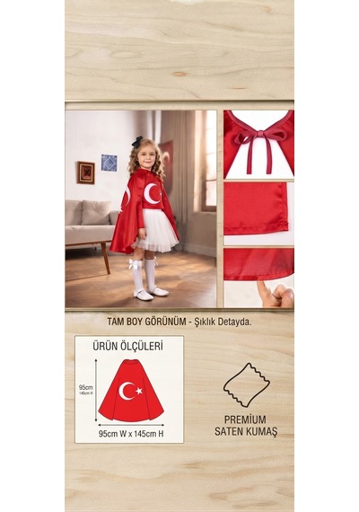 Trendmirend 29 Ekim Ve 23 Nisan İçin Parlak Kırmızı Saten Bagcıklı Ve Parmaklıklı