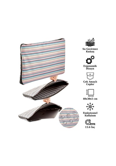 Notebook Laptop Apple Uyumlu MacBook Çantası 13"-13.6" İnç - 800-düz Çizgi Desenli Desenli