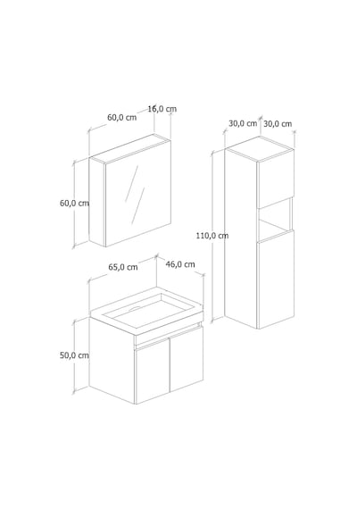 %100 Mdf 65 Cm Saura Banyo Dolabı + 30 Cm Saura Boy Dolabı Beyaz %100 Mdf 65 Cm Saura Banyo Dolabı + 30 Cm Saura Boy Dolabı Beyaz