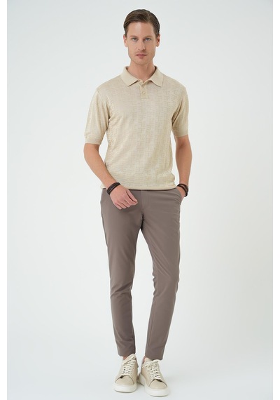 Efor Comfort Fit Polo Yaka Pamuklu Kısa Kol Casual Bej Triko Tişört Tr 880 Bej
