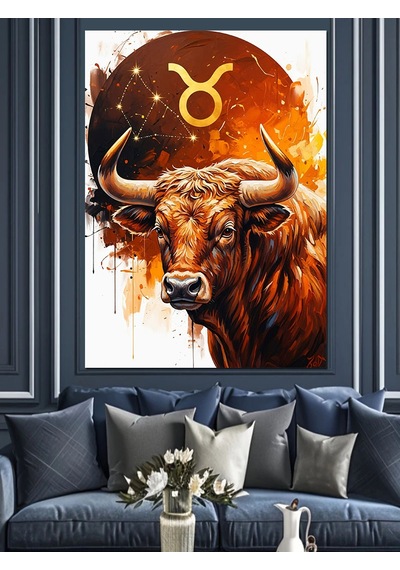 Boğa Burcu Astroloji Figürü Dekoratif Kanvas - Mdf Ahşap Tablo
