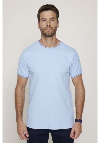 Tudors Erkek Bisiklet Yaka Slim Fit Pamuk Pike Mavi Tişört-27695-Mavi