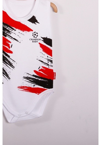 Baby Donat Bjk Şampiyon Desenli Askılı Unisex Bodyy Beyaz