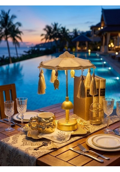 Missidea Royale Ledli Dekoratif Bali Şemsiyesi Krem
