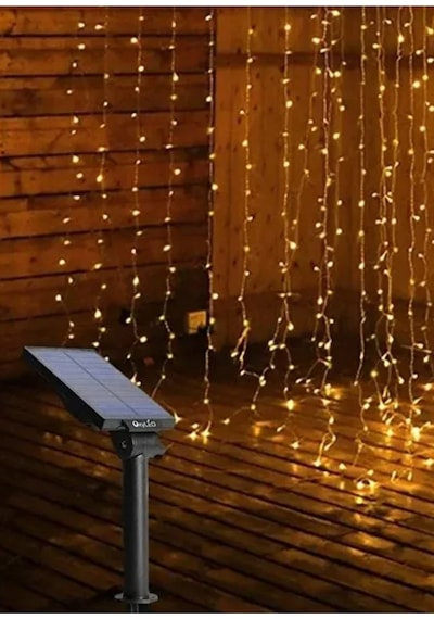 Güneş Enerjili Solar Perde Led Işık 3x3 Metre Dış Mekan Su Geçirmez Bahçe Balkon Teras Süsleme Led