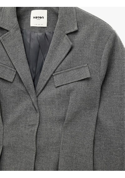 Koton Çift Cepli Klasik Yaka Uzun Kollu Peplum Kesim Pileli Blazer Ceket Gri 7wak50123uw